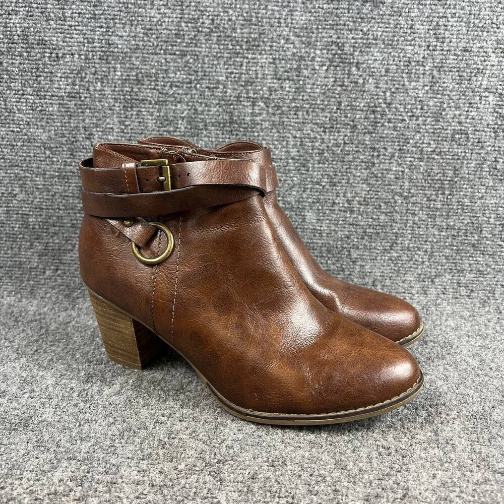 Michael Shannon Blair Ankle Boots Women US 9 Brown Block Heel Buckle